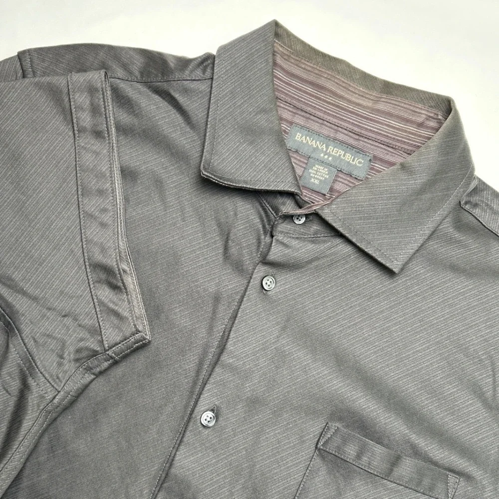 Banana Republic Men Brown Short Sleeve Button Up Shirt Size XXL Retro Resortwear